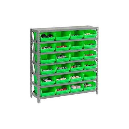 Global Industrial Steel Shelving with 24 4inH Plastic Shelf Bins Green, 36x18x39-7 Shelves 603434GN